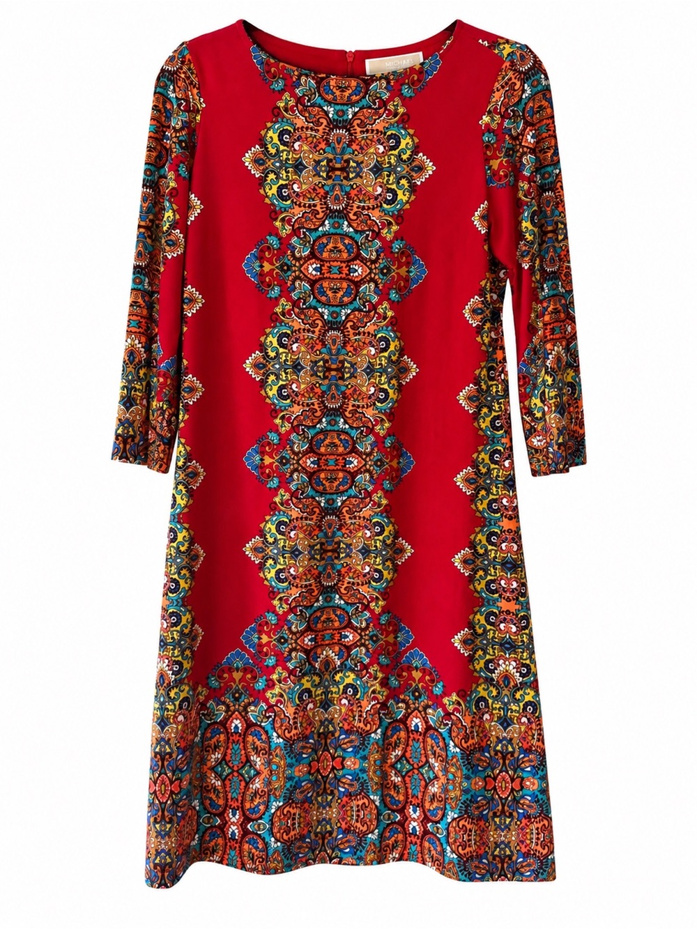 London Times Red Paisley Boho-Inspired Shift Dress